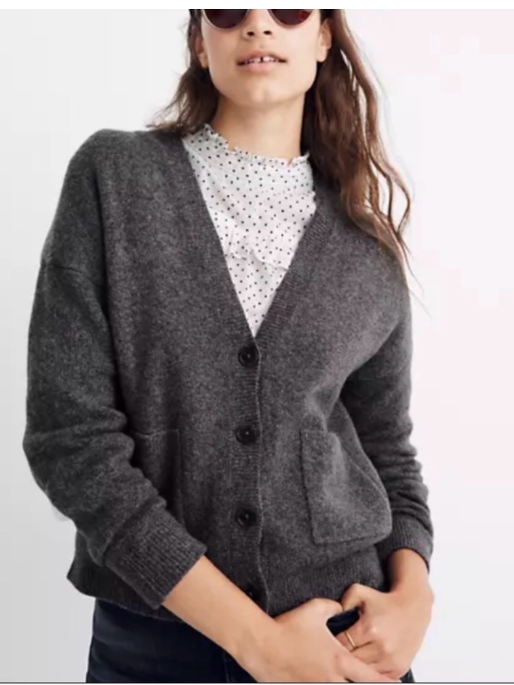 Madewell Gray V-Neck Button Front Pocket Cardigan Size M
